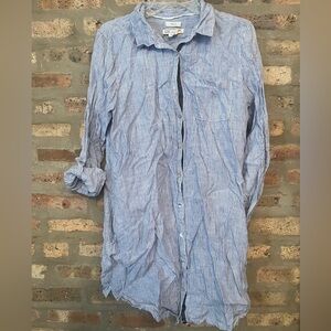 C&C California Blue Striped Button-Up Shirt Dress/Coverup
